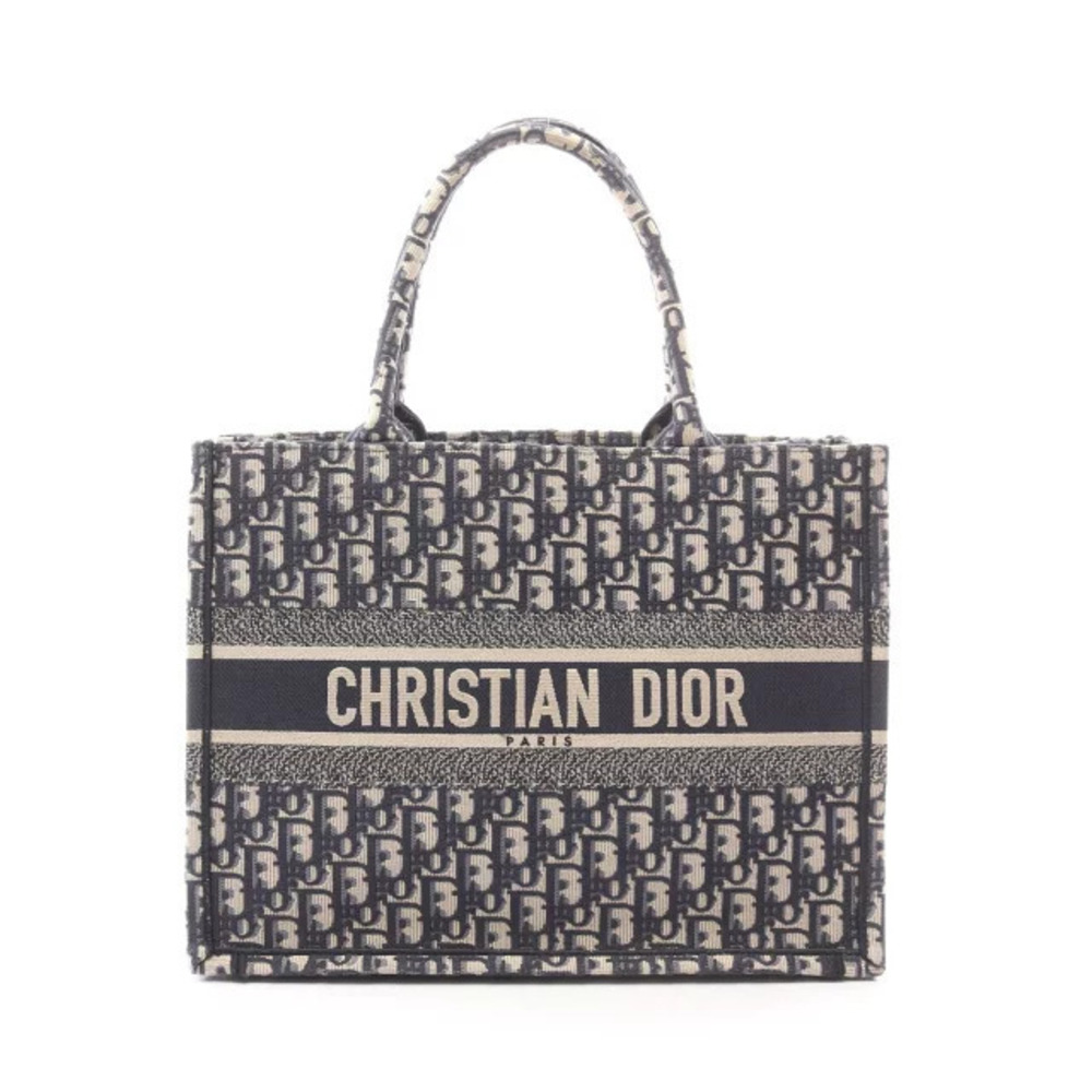 Christian Dior BOOK TOTE Bag Canvas Beige Cream Navy Blue